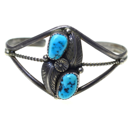 Bijuterii Semnate - Bratara argint cuff Navajo, turcoaze, semnata Paul J A Vintage Collection