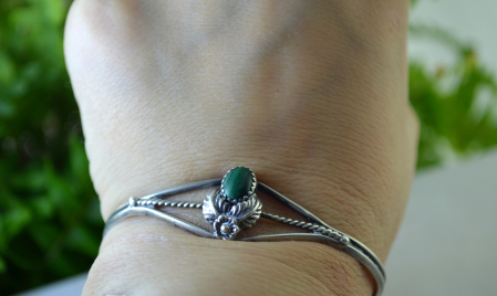 Bratara argint etnica Navajo, malachit natural [1]