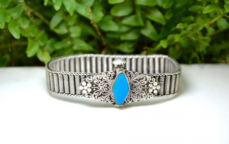 Bratara argint masiva etnica veche email turcoaz india perioada coloniala [3]