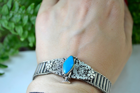 Bratara argint masiva etnica veche email turcoaz india perioada coloniala [1]