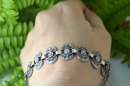 Bratara argint interbelica design floral Art Nouveau [3]