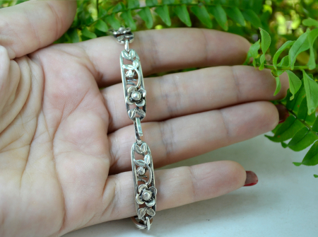 Bratara argint antica, design floral [2]