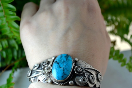 Bratara argint masiv etnica Navajo model cuff amerindieni artizani turcoaz Kingman [2]