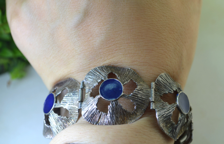 Bratara argint masiv Mid-Century, email albastru regal [2]