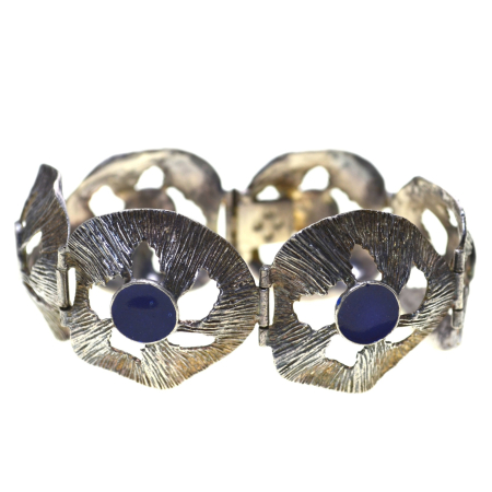 Bratari argint - Bratara argint masiv Mid-Century, email albastru regal