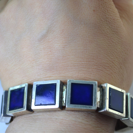 Bratara argint masiv Mid-Century, email Royal Blue, semnata [1]