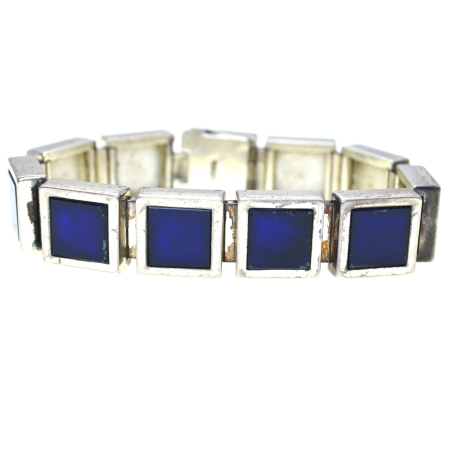 REDUCERI - Bratara argint masiv Mid-Century, email Royal Blue, semnata