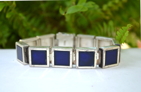 Bratara argint masiv Mid-Century, email Royal Blue, semnata [3]