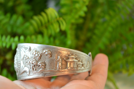 Bratara argint masiva etnica veche lucrata manual  elemente traditionale populatia Phu Thai Vietnam Laos Thailanda [2]