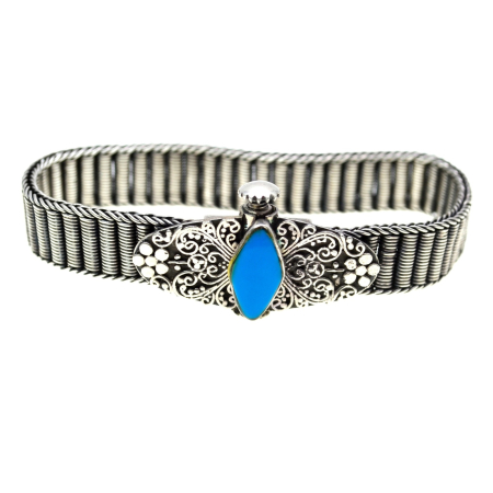 Bratari argint - Bratara argint masiva etnica veche email turcoaz india perioada coloniala