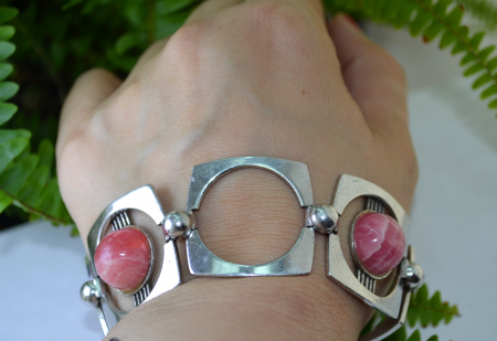 Bratara argint masiva Mid-century, Rodocrozit [3]
