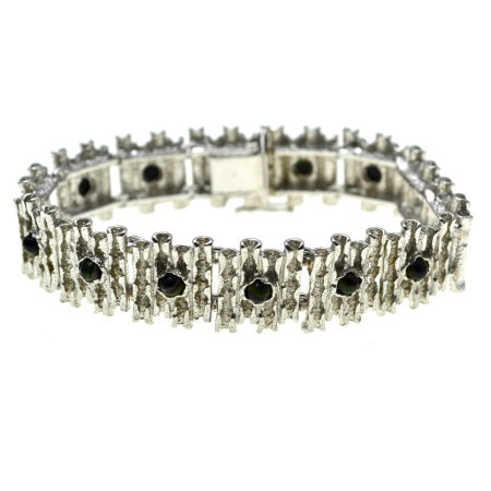 Bratari argint - Bratara argint Mid Century Agate verzi striate stil modernist brutalist