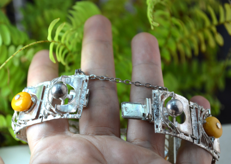 Bratara argint Mid-Century, chihlimbar galben natural [1]