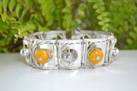 Bratara argint Mid-Century, chihlimbar galben natural [3]