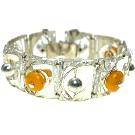 Bratari argint - Bratara argint Mid-Century, chihlimbar galben natural