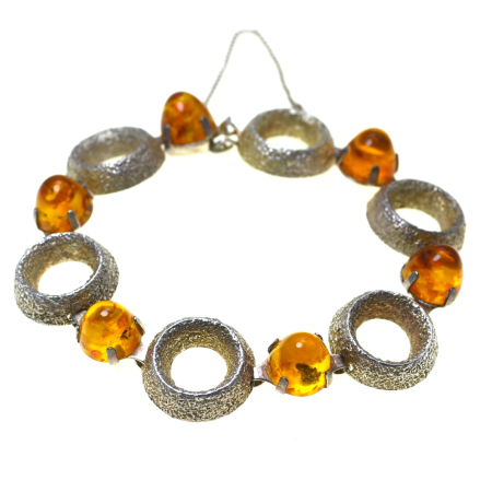 Pietre semipretioase si pretioase - Bratara argint Mid-Century, chihlimbar, semnata Fischland