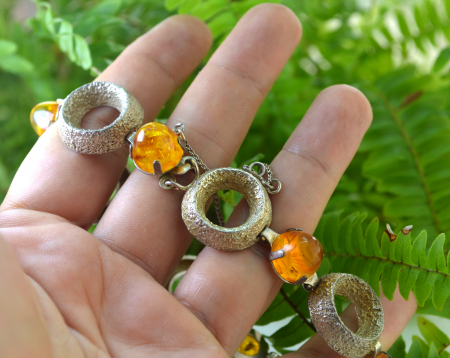 Bratara argint Mid-Century, chihlimbar, semnata Fischland [2]