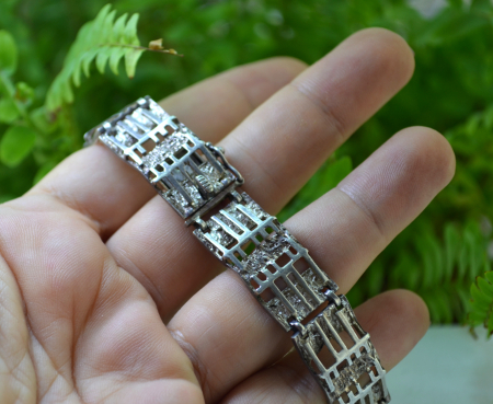 Bratara argint Mid Century, modernista cu accente brutaliste [1]