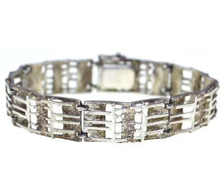 REDUCERI - Bratara argint Mid Century, modernista cu accente brutaliste