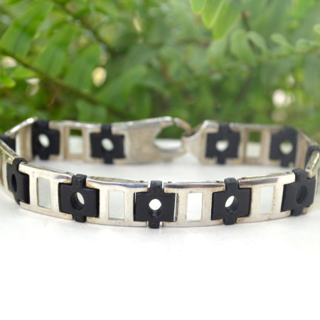 Bratara argint modernista decorata Black Celluloid celuloid negru scandinav [3]