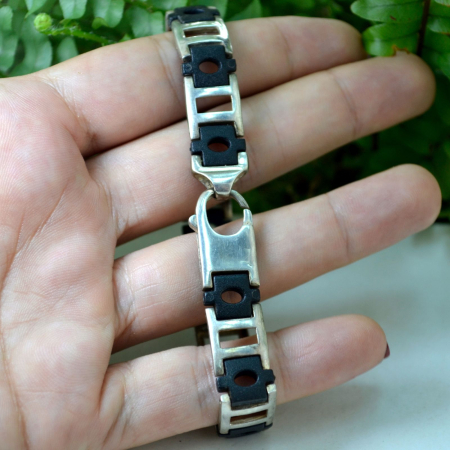Bratara argint modernista decorata Black Celluloid celuloid negru scandinav [2]