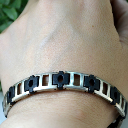 Bratara argint modernista decorata Black Celluloid celuloid negru scandinav [1]
