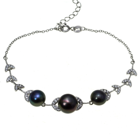 Perle naturale - Bratara argint modernista, perle naturale si cristale CZ