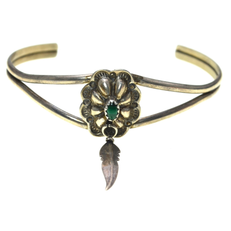 Bratari argint - Bratara argint Navajo Eagle Feather design etnic amerindieni malachit natural piesa semnata designer indian 
