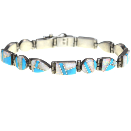 Bratari argint - Bratara argint Navajo, opal si turcoaz, Wilson Begay