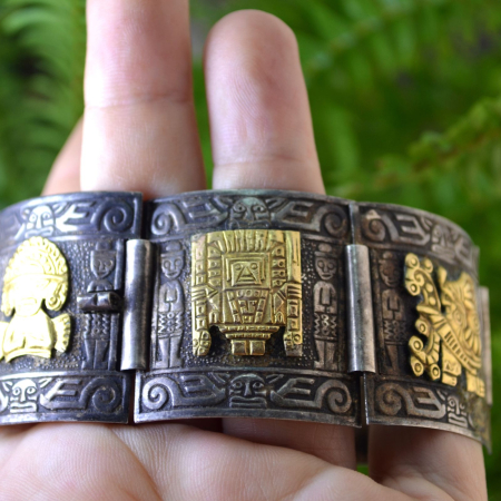 Bratara argint peruana, simboluri Inca 18 carate [2]