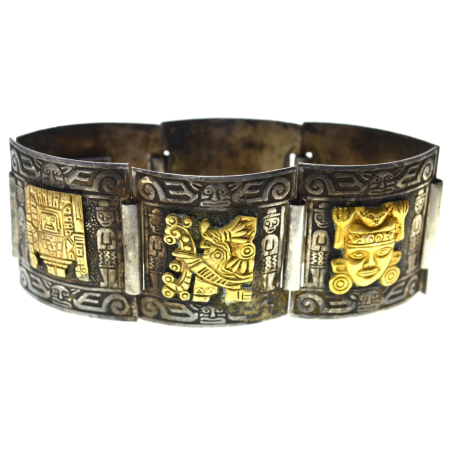 REDUCERI - Bratara argint peruana, simboluri Inca 18 carate