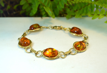 Bratara argint placat aur vintage chihlimbar natural Marea Baltica art deco atelier german [1]