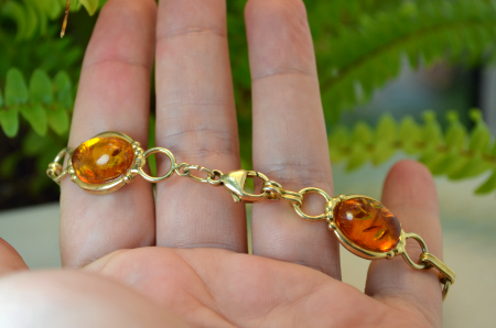 Bratara argint placat aur vintage chihlimbar natural Marea Baltica art deco atelier german [3]