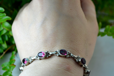 Bratara argint vintage model Tennis Pink Fucsia CZ cubic zirconia [2]