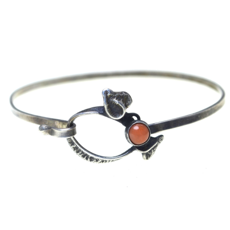 Bratari argint - Bratara argint vintage Bangle, coral rosu
