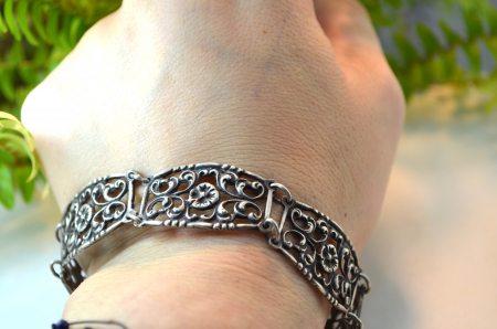 Bratara argint vintage decorata bogate motive Quatrefoil [2]