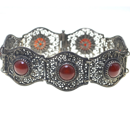 Pietre naturale - Bratara argint vintage, Carneol, filigran A Vintage Collection