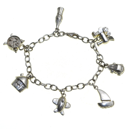 REDUCERI - Bratara argint vintage cu 7 charmuri port bonheur
