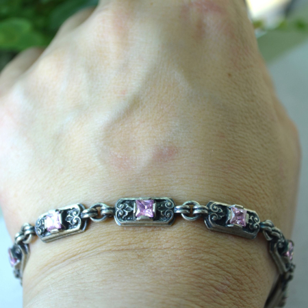 Bratara argint vintage cu Pink Crystal si mantra budista A Vintage Collection [2]