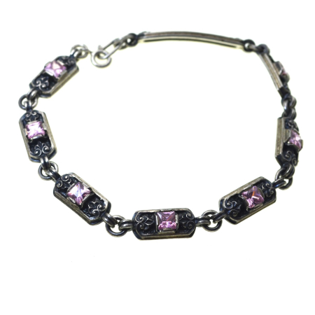 Bratari argint - Bratara argint vintage cu Pink Crystal si mantra budista A Vintage Collection