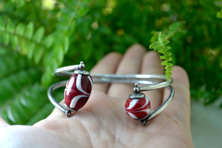 Bratara argint vintage model cuff elemente sticla Murano pictata manual atelier italia [2]