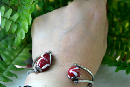 Bratara argint vintage model cuff elemente sticla Murano pictata manual atelier italia [1]