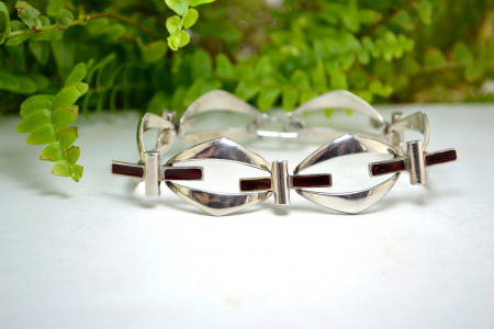 Bratara argint vintage email Red Dark lucrata stil mininimalist modernist semnata designer italian UnoAErre [3]