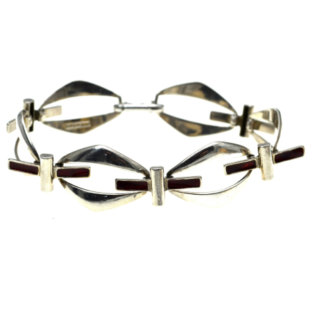 Bratari argint - Bratara argint vintage email Red Dark lucrata stil mininimalist modernist semnata designer italian UnoAErre