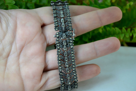 Bratara argint vintage marcasite design minimalist stil art deco [2]