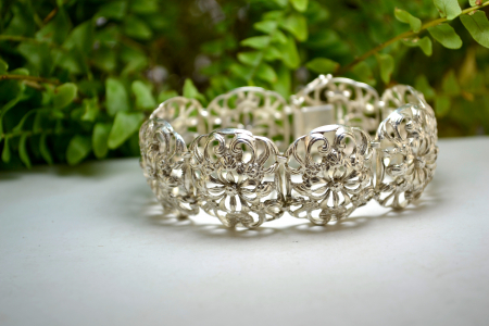 Bratara argint vintage model flori de hortensie jugendstil art nouveau atelier german [2]