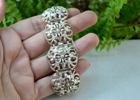 Bratara argint vintage model flori de hortensie jugendstil art nouveau atelier german [3]