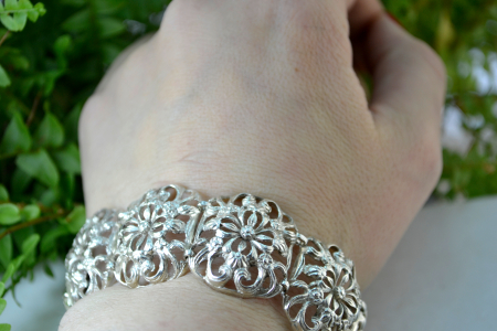 Bratara argint vintage model flori de hortensie jugendstil art nouveau atelier german [1]