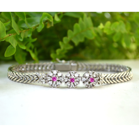 Bratara argint vintage, model Wheat, 3 Ruby CZ [3]