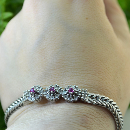 Bratara argint vintage, model Wheat, 3 Ruby CZ [2]